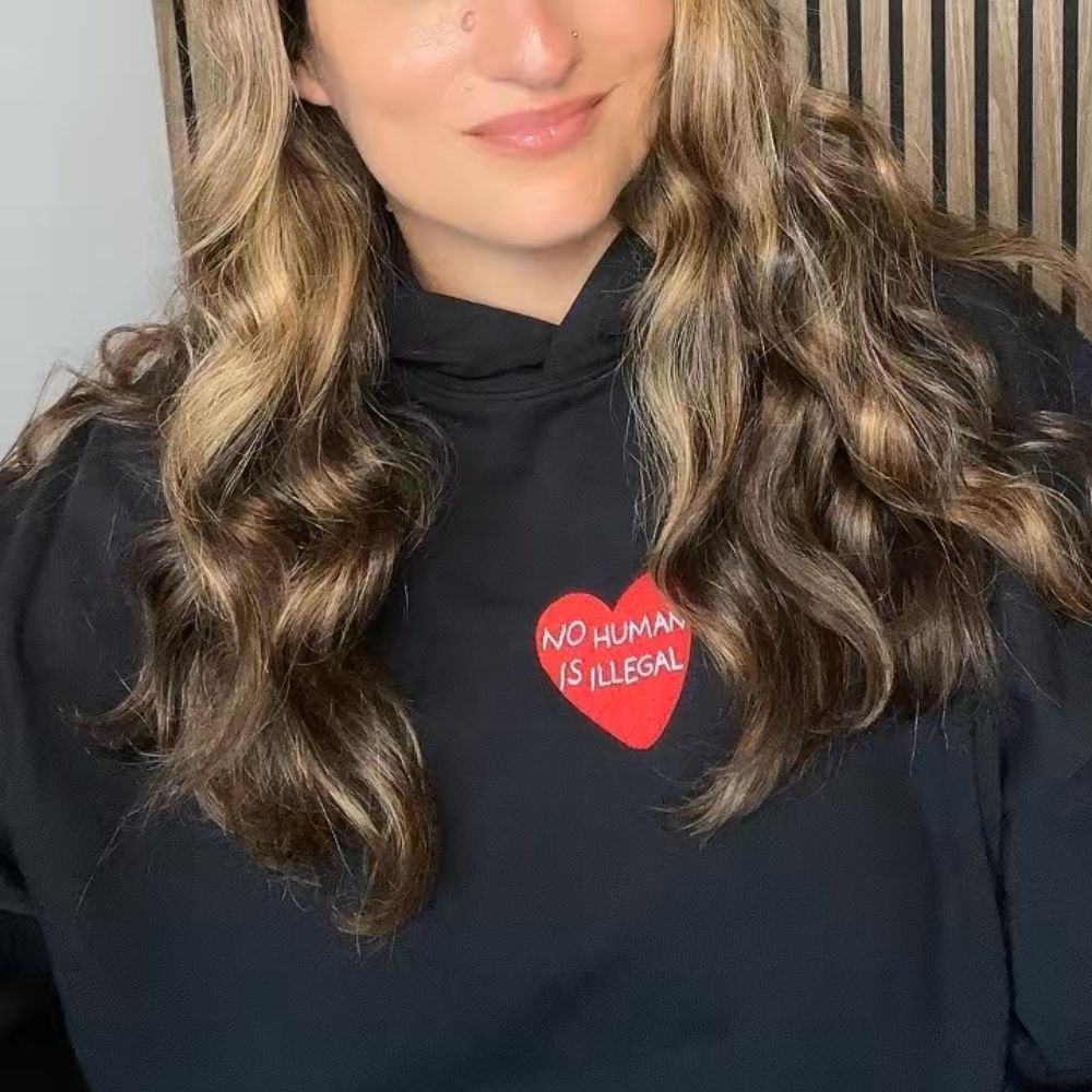 No Human is Illegal Embroidered Organic Hoodie