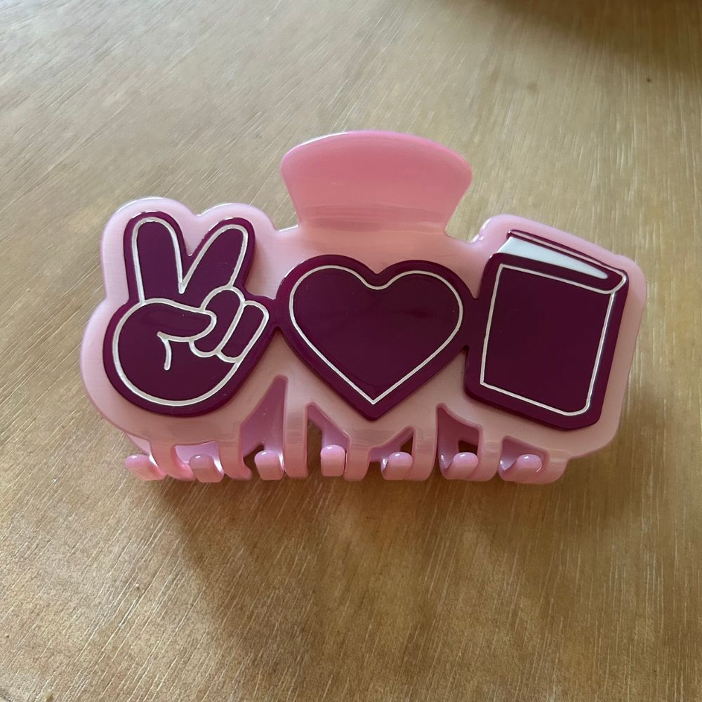 Peace, Love, Books Hair Clip