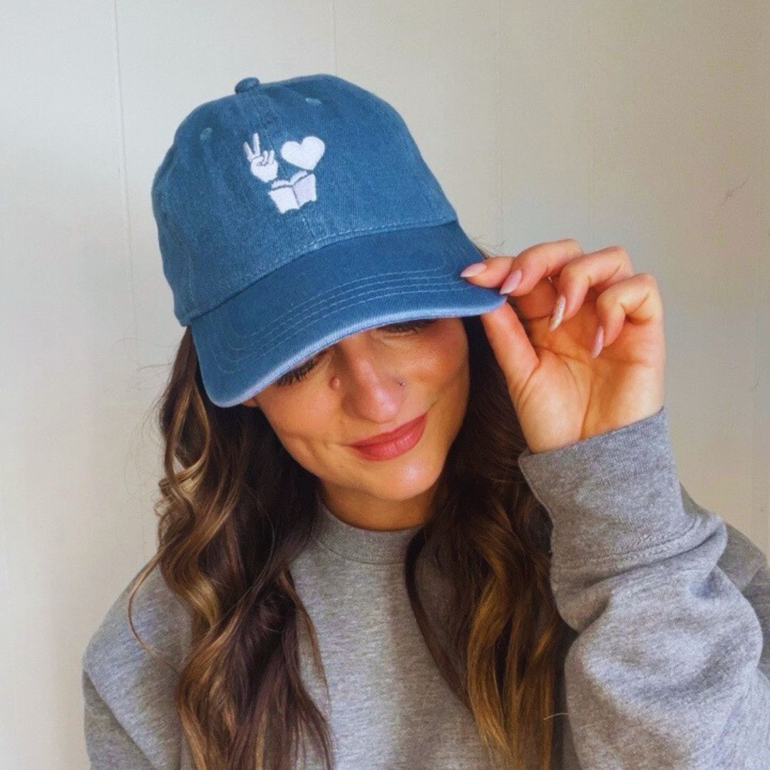 Peace, Love, Books Denim Baseball Hat