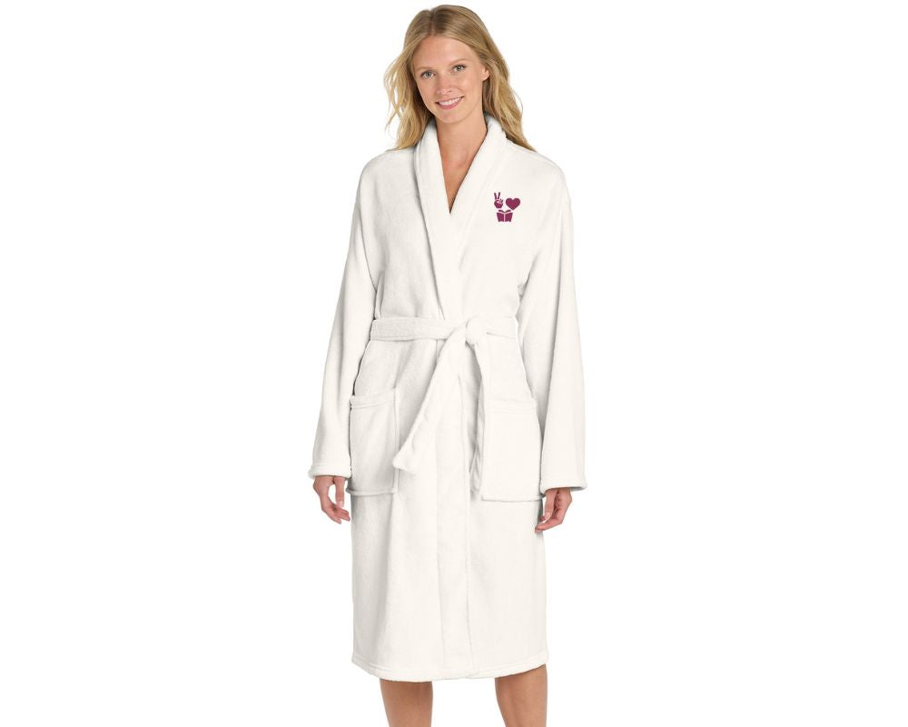 Peace, Love, Books Embroidered Robe