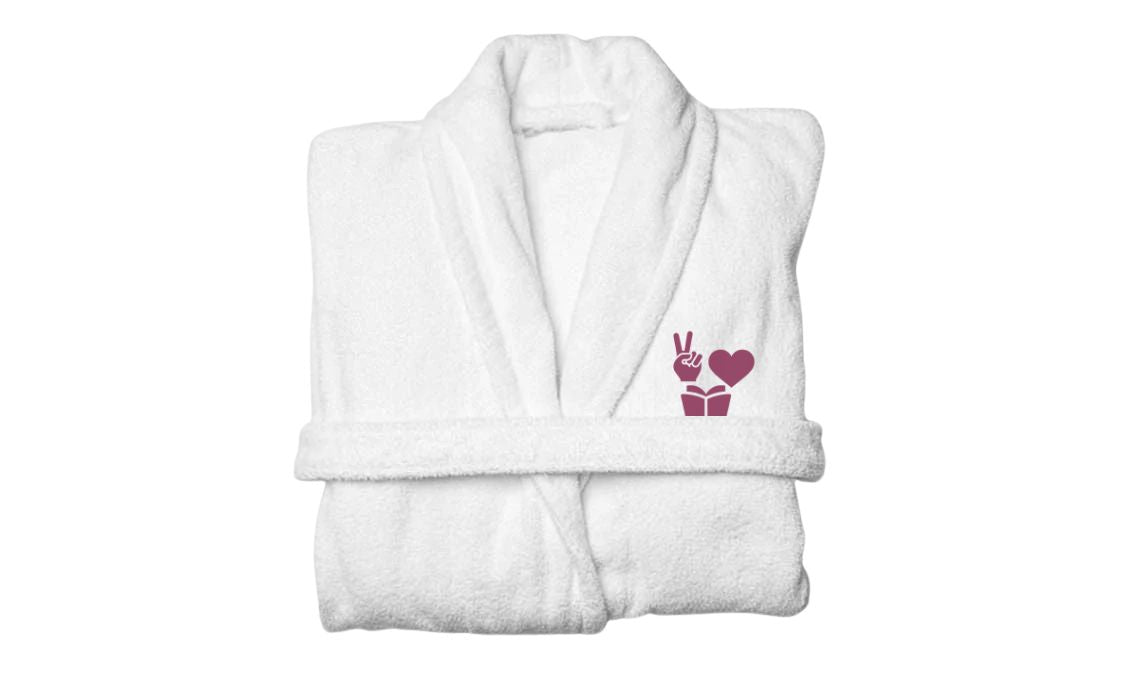 Peace, Love, Books Embroidered Robe