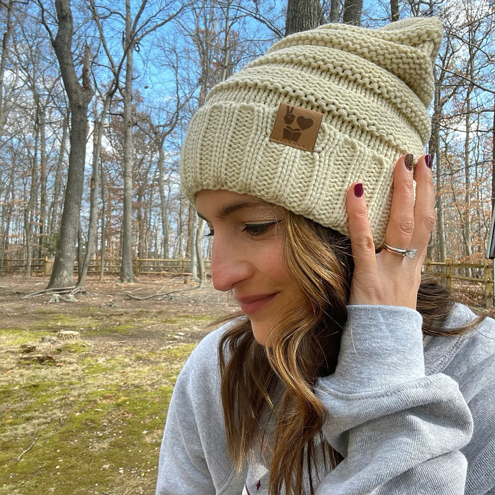 Peace, Love, Books Slouchy Knit Hat